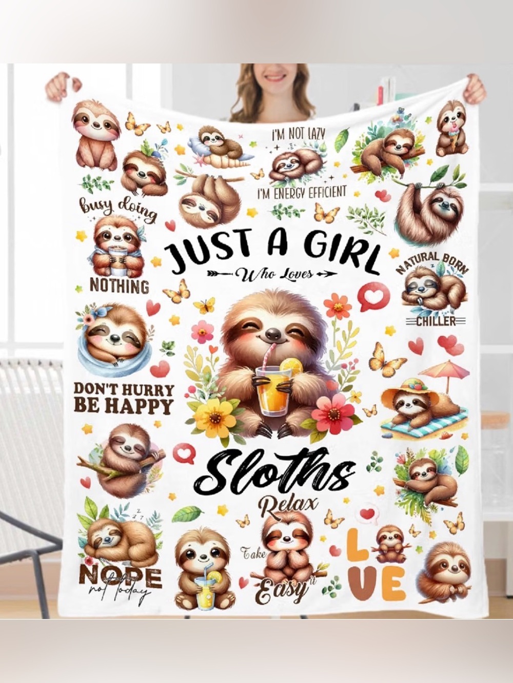 Just A Girl Who Loves Sloths Relax Throw Blanket 40x50